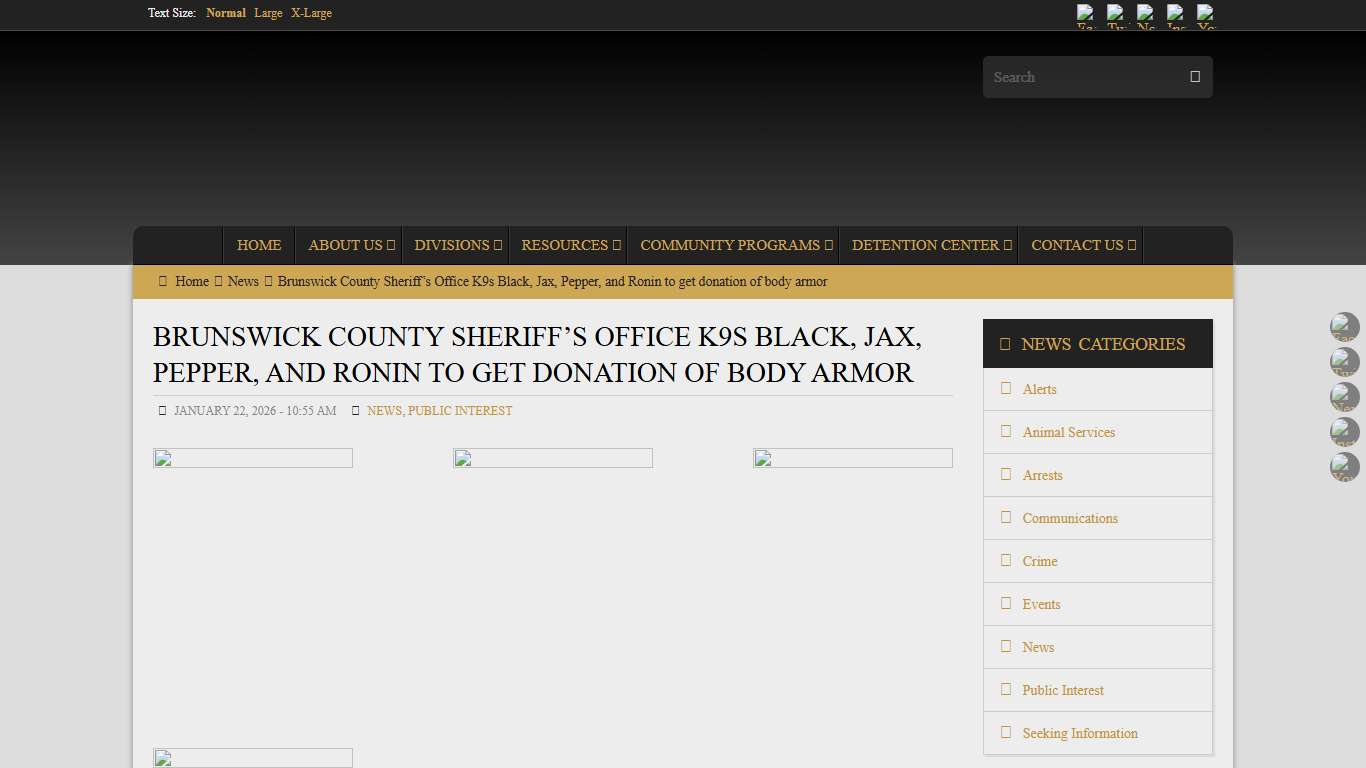 Brunswick County Sheriff’s Office K9s Black, Jax, Pepper, and Ronin to get donation of body armor Brunswick County Sheriff's Office